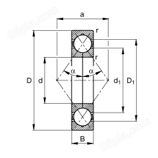 四点接触球轴承 QJ314-MPA, 根据 DIN 628-4 标准的主要尺寸，可分离，剖分内圈